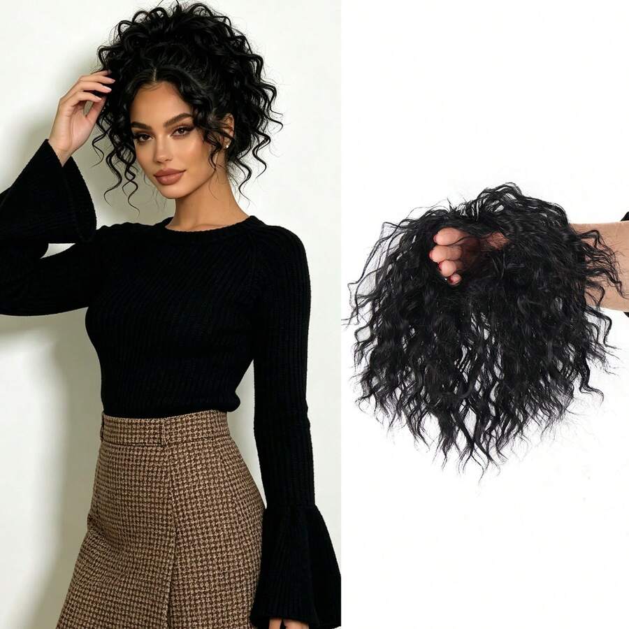Synthetic Fiber Material Elastic Hair Band, Short Curly Ponytail Wig. Easy To Wear, Suitable For Occasions Such As Dates. - Multicolor - View 1