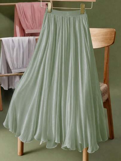 Plus Size Women's Solid Color Elegant A-Line Midi Dress, Suitable For Casual Or Office Wear, All Season, Ideal For Vacation And Party