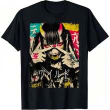 Camiseta estampada, tejida en algodón puro, con diseño de cuello redondo, estilo unisex, camisa creativa y moderna, ideal para primavera y otoño, holgada y cómoda para hombres y mujeres. - Negro - Ver 1