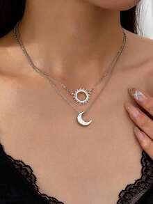 Luxury Sun And Moon 2 Piece Necklace Set - 彩色 - 查看 4