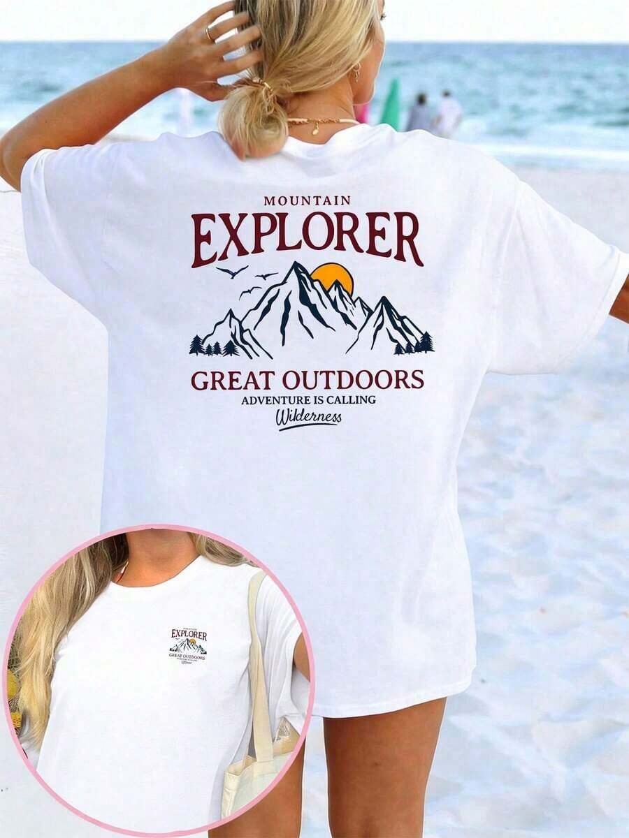 Playeras de mujer Colección Verano 2026, Camiseta Deportiva Casual de Mujer de 1 Pieza, Top de Manga Corta con Cuello Redondo y Diseño Creativo, Moderna y con un Tema Divertido y Natural, con el Popular Estampado de Doble Cara "MOUNTAIN EXPLORER GREAT OUTDOORS", Elegante y Holgada, Tejido Ligeramente Elástico y Suave, Adecuada para Fiestas Casuales, Hogar, Oficina y Desplazamientos al Aire Libre, Una Camiseta de Mujer Adecuada para Todas las Temporadas, Algodón Suave, Tallas S–7XL: Envío Gratis, En 24 Horas. Conjuntos de mujer - Blanco - Ver 1