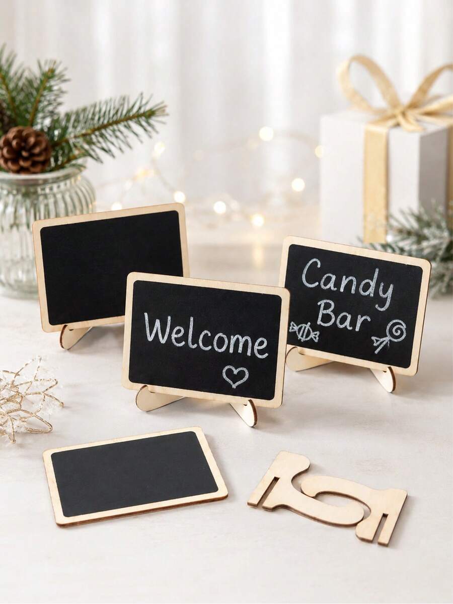 18pcs Mini Wooden Chalkboards With Stands, Suitable For Wedding Birthday Party Table Numbers, Food Labels, Message Boards, Welcome Signs, Candy Bar Decor - Rectangular Blackboard Sign - View 1