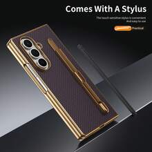 VIETAO 電鍍設計內置筆手機殼，適用於 Galaxy Z Fold 8 Ultra 7 6 5 4，碳纖維紋理手機保護殼 - 紫色 - 查看 4