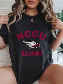 Women's Casual Short Sleeve T-Shirt - Summer Crew Neck T-Shirt With NCCU Alumni Eagle Logo Print, Machine Washable, Ladies' T-Shirts, Casual Wear, Modern Style, Comfortable Fit

-White Blouses For Women Shirt - 黑色 - 查看 1