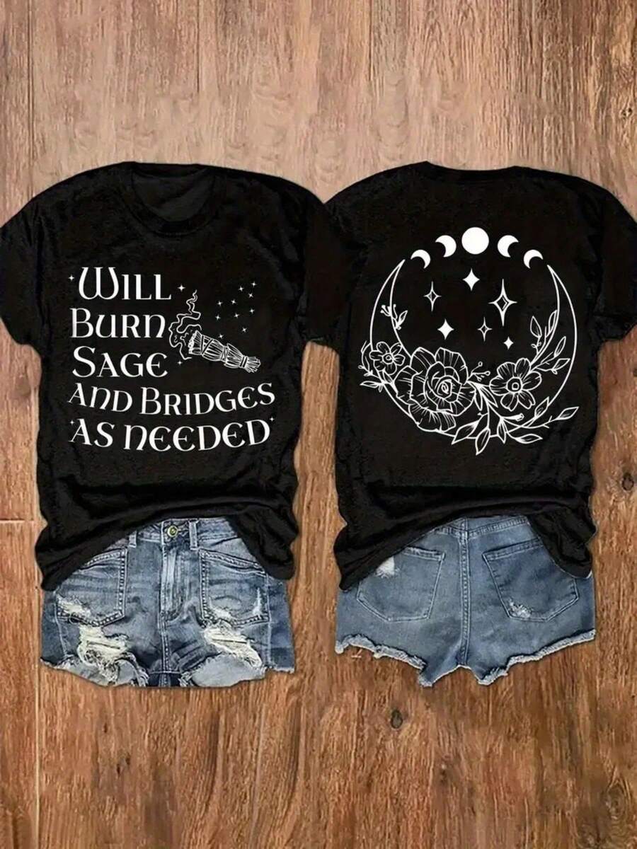 Round-Neck Graphic Print T-Shirt, Casual And Stylish Women'S Top for Spring And Summer, Featuring a Short Crop And Exotic Design, Perfect for Beach Picnics, Sourced from a Local Warehouse, Made of 100% - Negro - Ver 1