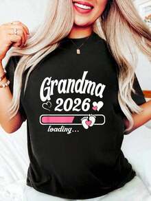 New Grandma - Grandma Est. 2026 - Women's "Grandma To Be" Print Cotton T-Shirt, Crew Neck, Short Sleeve, Casual Style. - 風格 - 查看 6