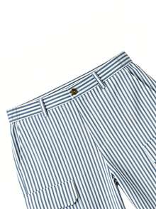 男士夏季工裝短褲，時尚大口袋夏威夷沙灘短褲，休閒寬鬆百慕達短褲，運動短褲，度假風 - 藍色 - 查看 5