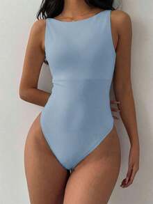 Body informal de unicolor sin espalda para mujer - Celeste - Ver 2