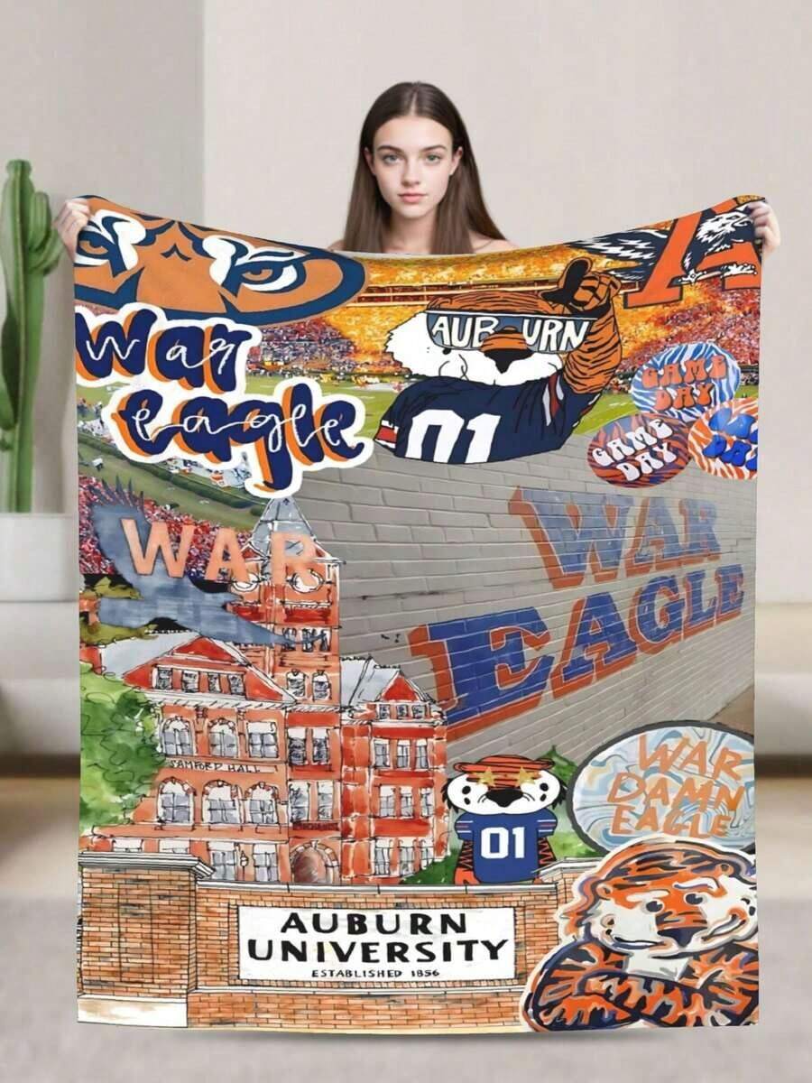 Auburn Merch Tigers Throw Blanket Warm Blankets Breathable Conditioner Blanket Car Classic Outdoor Blankets Picnic All Season - 黑色 - 查看 1