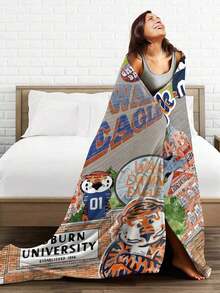 Auburn Merch Tigers Throw Blanket Warm Blankets Breathable Conditioner Blanket Car Classic Outdoor Blankets Picnic All Season - 黑色 - 查看 4