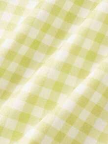 Camiseta de tirantes casual con encaje y estampado de cuadros para mujer - Amarillo claro - Ver 5