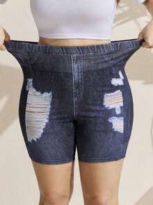 Pantalones cortos deportivos de cintura alta básicos y casuales para mujer de talla grande en color negro, con bolsillo, adecuados para entrenamiento de verano y ropa deportiva - Azul - Ver 3