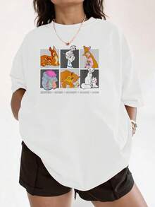 El estampado muestra dulces escenas de animales abrazando a sus crías simbolizando amor maternal universal y ternura infinita ideal para mujeres que celebran la conexión entre madre e hijo camiseta de mujer  cómoda y suave para uso diario - Blanco - Ver 6