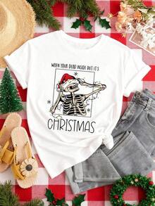 EMERY BOO Women's Short Sleeve T-Shirt With Designs Mimicking Embroidery Effects, Halloween Floral Lettering T-Shirt With Ghosts, Autumn Pumpkins And Flowers T-Shirt, Designs Mimicking Embroidery Effects. - 白色 - 查看 5