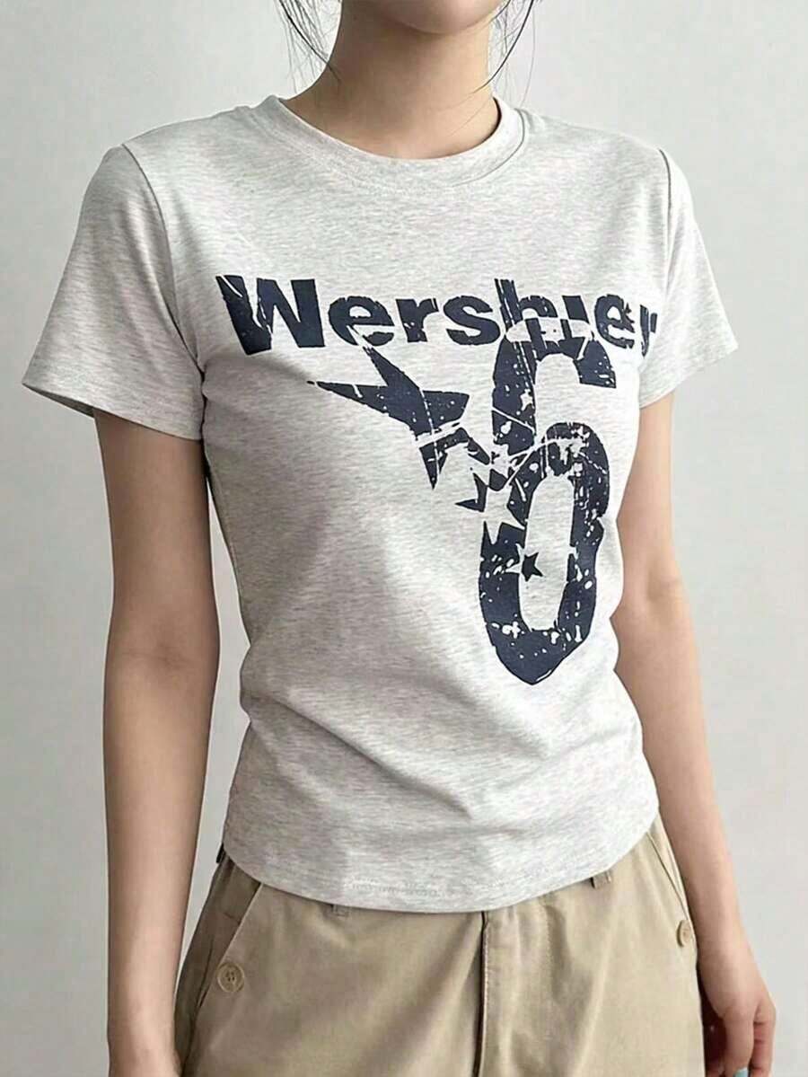 Women's Short-Sleeved T-Shirt, Round Neck, Loose Fit For Summer - 淺灰色 - 查看 1