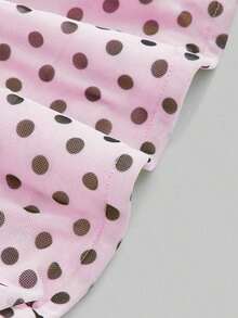 Camiseta ajustada casual de mujer con volantes y lunares, con lazo - Rosa - Ver 3