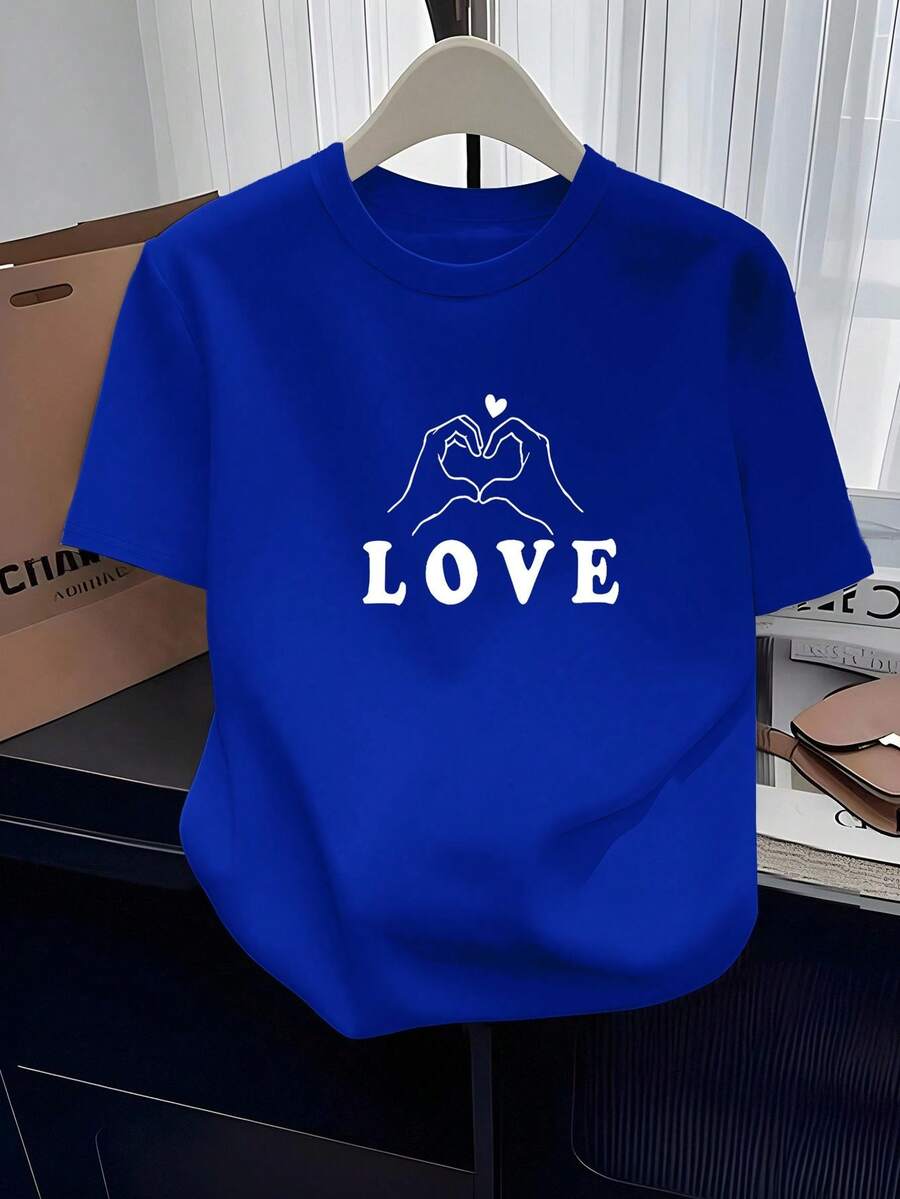 New Spring And Summer Printed T-Shirts For Women, Casual And Fashionable, Versatile For Lounging At Home, With A Round Neck, Stylish And Relaxed, Featuring A Simple 2D Print. Comfortable And Loose-Fitting, Suitable For Any Occasion. - 藍色 - View 1