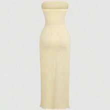 Sweetro Ruched High Slit Bandeau Bodycon Dress, Elegant - Burdeos - Ver 3
