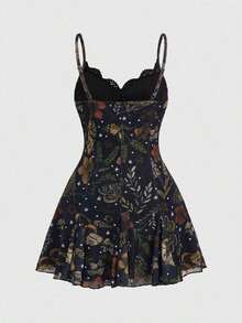 ROMWE Fairycore Vestido mini con tirantes finos, de corte holgado, con estampado floral bohemio, romántico y gótico para mujeres - Morado - Ver 6