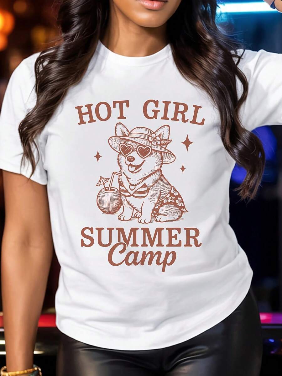 Camiseta Casual de Verano para Mujer, Talla Grande - Camiseta con Estampado de Campamento de Verano para Mujer - Camiseta Diaria Suave y Transpirable con Texto de Campamento de Verano - Top Casual Blanco, Adecuado para Campamento, Conjuntos y Combinaciones - Camiseta Ligera para Uso Diario, Ropa Casual de Fin de Semana, Diseño Divertido, Material Cómodo, Camiseta Estampada, Camiseta Chic para Entusiastas de la Moda - Blanco - Ver 1