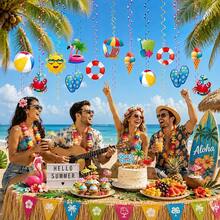 16/48pcs Summer Beach Theme Hanging Decorations, Hawaiian Party Ribbons, Birthday Party Hanging Decor - Multicolor a - View 6