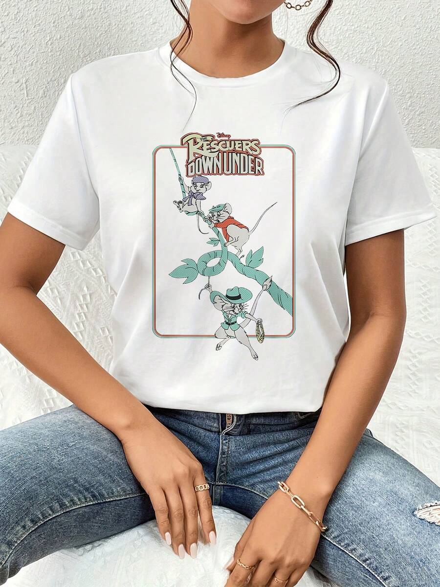 Tres valientes ratones aventureros salvando la naturaleza con valentía y trabajo en equipo muestran un espíritu de esperanza y ayuda mutua camiseta de mujer  cómoda para uso diario ideal para amantes de historias clásicas - Blanco - Ver 1