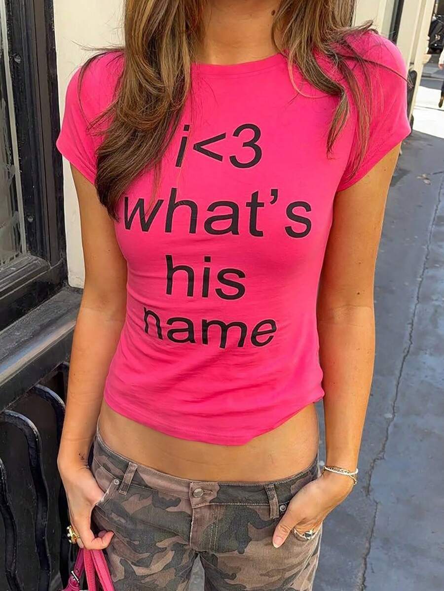 2026 Y2K 風格口號 T 恤,「What's His Name」短版上衣夏季,Stay Spicy 圖案 T 恤夏季女款,度假海灘 - 白色 - 查看 1