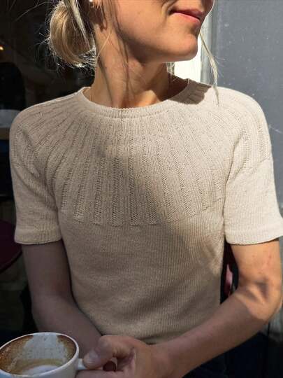 Women's Basic Knit Short Sleeve Regular Length Sweater, With Cable Knit Detail, Slightly Stretchy