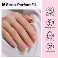 Beetles 320Pcs 16Sizes Flat-X Almond Short Nail Tips Kit, 20g Nail Glue Gel & 10ml Glue Remover, 7.5ml Base Gel Top Coat With Mini UV Lamp, Acrylic Press On Nail Extension DIY Home Manicure - 320Pcs Almond Short (Hand-Free Glue+Remover) - 查看 6