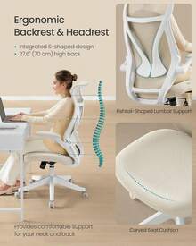 Ergonomic Office Chair Mesh Swivel Desk Chair With Lumbar Support Rocking Function FlipUp Armrests For Home Office Bedroom Black - Cappuccino Beige - View 4