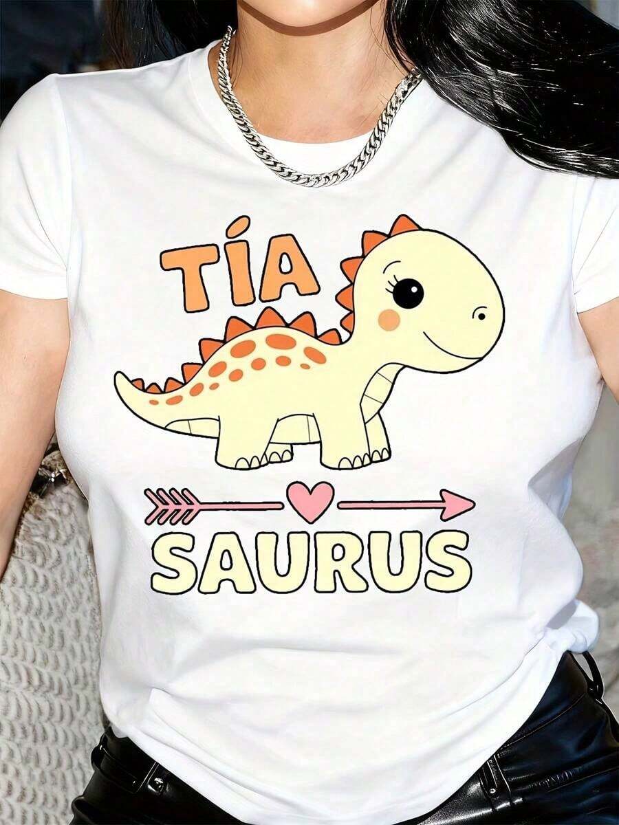 New Arrivals For Summer. Women's 100% Irish-Themed T-Shirt - Adorable Dinosaur Print And Irish Lettering (Tia & Saurs) - Comfortable And Casual Fit, Crew Neck, Short Sleeves, Ideal For St. Patrick's Day And Casual Wear - Machine Washable White T-Shirt With Irish Phrase Design - Aunt Brand Pure Women's T-Shirt With Geometric Pattern - Wear In All Seasons - Relaxed Fit For Casual Outings - Fun Dinosaur Print And Irish Text. - 白色 - 查看 1