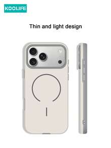 1 pieza Funda de teléfono magnética mate de dos tonos Koolife, cubierta protectora resistente a golpes de PC+TPU con MagSafe, compatible con Apple 17/17 Pro/17 Pro Max/16/15 - Blanco - Ver 9