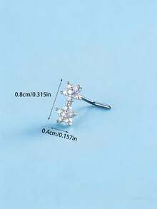1 chiếc khuyên mũi hình chữ L đính đá Cubic Zirconia hình ngôi sao đôi, làm từ thép không gỉ 316L, khuyên mũi không gây dị ứng dành cho nữ. - Bạc - Xem 2
