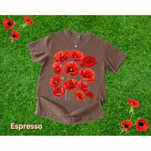 Camiseta Floral de Amapolas, Camisa de Color Cómodo, Camiseta de Mujer con Flores Rojas, Simbolismo de la Amapola, Estética Botánica, Regalos de Camiseros, blusas para mujer>camisa    blusas para dama - Blanco - Ver 4