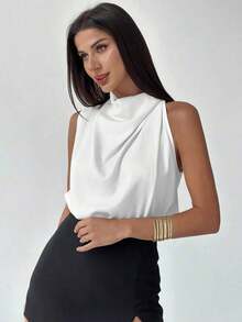 Blusa asimétrica plisada de color albaricoque, elegante y de moda para uso diario, oficina, vacaciones y festivales de música, primavera/verano - Blanco - Ver 1