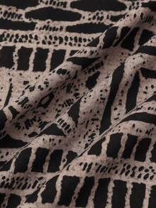 男士短袖幾何印花亞麻感休閒海灘度假襯衫（不對稱剪裁） - 卡其色 - 查看 8