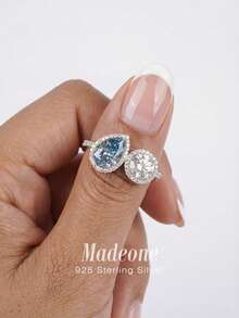 MADEONE 1枚经典优雅水滴形锆石戒指，订婚礼物、节日礼物，925纯银精美珠宝礼品 - 圍鑲水滴戒指 - 查看 4