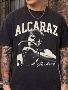Carlos Alcaraz Retro 90s Style Tennis Shirt, Women's Shirts, Women's Sweatshirts, Sweater, Casual Blouse, Summer Women's Graduation Dresses - 黑色 - 查看 6