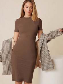 Vestido ajustado bajo con abertura - Marrón Mocha - Ver 8
