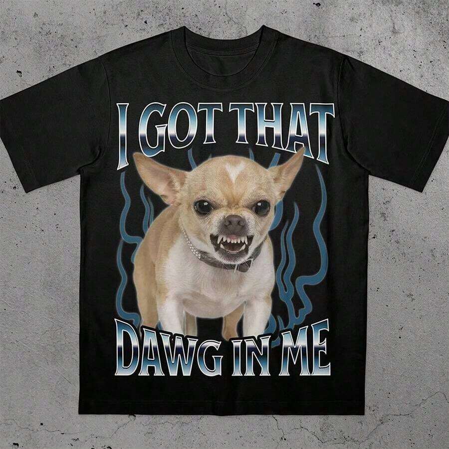 Funny Chihuahua Meme T-Shirt For Men - "I Got That Dawg In Me" Graphic, Soft 100% Cotton Black T-Shirt, Regular Fit Short Sleeve Casual Wear, Dog T-Shirt, Travel Friendly Outfit, Comfortable Crew Neck, Short Sleeves Suitable For All Ages - 紅色 - 查看 1