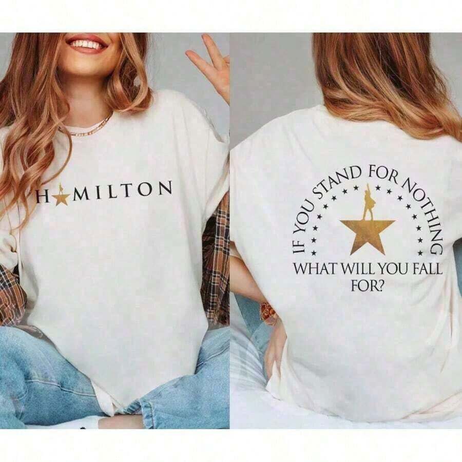 Women's Summer Casual T-Shirt, Hamilton Design Leisure T-Shirt, Hamilton Gift, Alexander Hamilton Gift, Fan T-Shirt, American Music Gift, Hamilton Merchandise, Pure Cotton - 白色 - 查看 1