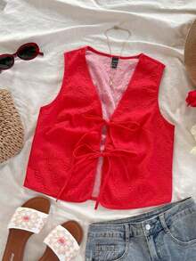 Camiseta de tirantes con textura informal para mujer - Rojo - Ver 5