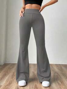 Pantalones de punto azul marino con campana para mujer - Gris Oscuro - Ver 6