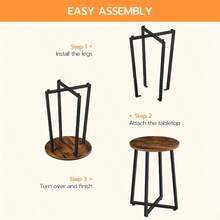 Small Round Side Table, Compact Bedside Table, Coffee Table Featuring A Metal Frame, Industrial-Style Round Sofa Tables For The Hallway In The Living Room, Durable, Rustic Brown End - Rustic Brown - View 9