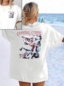 Artistic Graphic Depicting A Figure Expressing Intense Energy And Wild Strength In A Composition Of Contrasting Colors With A Touch Of Modern Rebellion; Double-Sided Women's T-Shirt Ideal For A Daring Look - 白色 - 查看 8