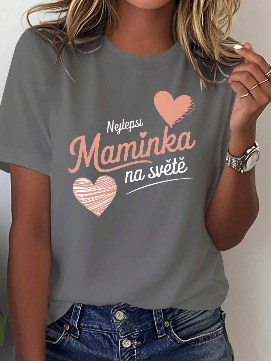 Camiseta cómoda para mujer con código "Czech Quote Mom Love Pure" - Gris Oscuro - Ver 1