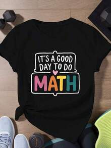 Plus Size Women's Short Sleeve Sports T-Shirt - Math Day - Black - View 2