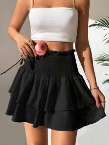 A con volantes en la cintura y el bajo de unicolor para fiestas y eventos del Año Nuevo - Negro - Ver 5