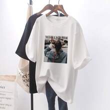 Camiseta con estampado de camisa casual para mujer, manga corta y cuello redondo, moda urbana local de primavera/verano camiseta unisex. DVHB - 1662 Blanco - Ver 12