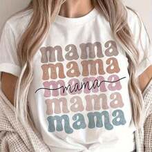 Camiseta de mujer de talla grande con estampado MAMA - Suave y transpirable, cuello redondo, manga corta con letras blancas, corte holgado, camisa casual para el verano, estilo informal y apto para maternidad - Camiseta cómoda para mamá en todas las estaciones. - Blanco - Ver 6